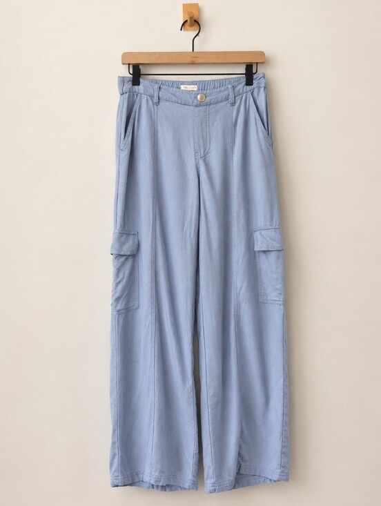 Sincerly Jules Pants - Sincerely Jules‎ Light Blue Linen Blend Cargo Wide Leg Pants Size Small